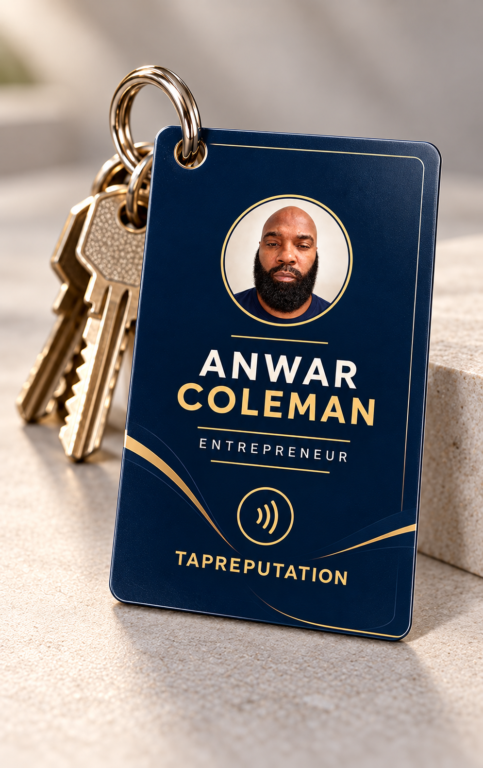 Personalized InfoCard hanging on a keychain